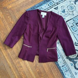 Plum fitted blazer with gold zipper detail